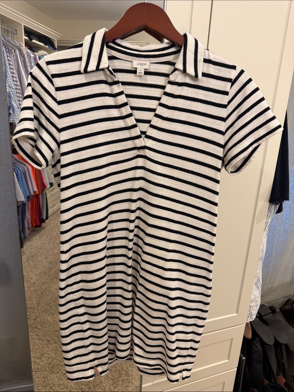 J. Crew Black and White Striped Polo Tunic Dress